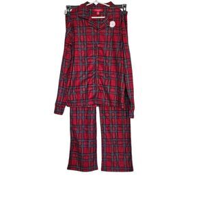 Macy's Family PJs Kids Size 14/16 Red Plaid Flannel Button-Down Down Pajama Set